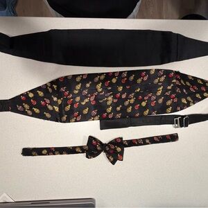 Vintage Carrot Gibbs Black Bow Tie and Cummerbund with Gold and Red fabregé egg